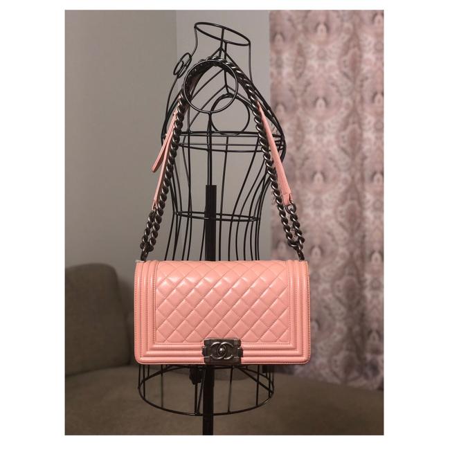 Chanel Boy Light Pink Medium Le Purse Ruthenium Hardware Cross Body Bag 