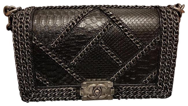 Chanel Boy Limited Edition Black Python Skin Leather Cross Body Bag 