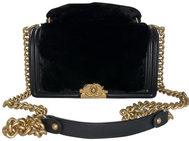 Chanel Boy Limited Rare Top Handle Fur Old Medium Black Cross Body Bag 