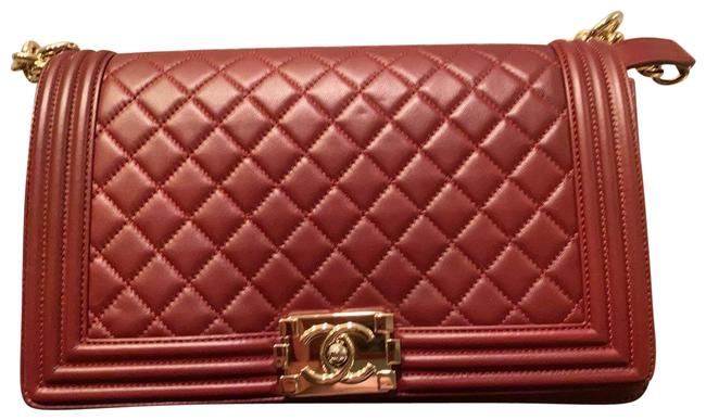 Chanel Boy Maroon Lambskin Cross Body Bag 