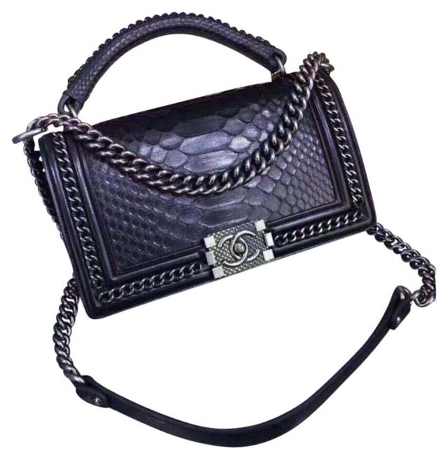 Chanel Boy Medium Black Python Cross Body Bag 