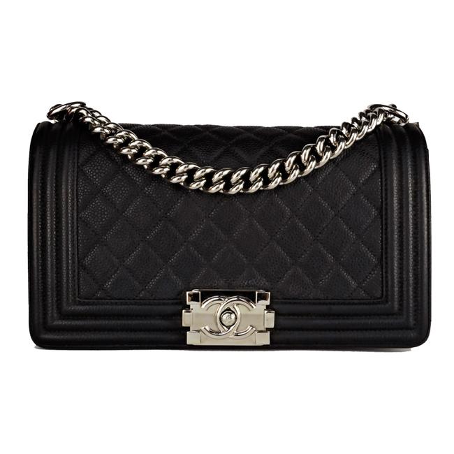 Chanel Boy Medium Caviar Black Calfskin Leather Cross Body Bag 