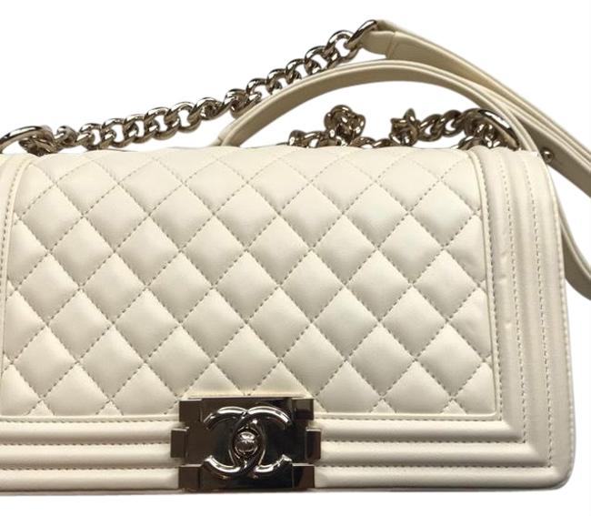 Chanel Boy Medium Light Beige Lambskin Leather Cross Body Bag 
