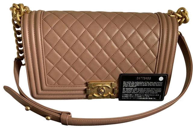 Chanel Boy Medium Limited Edition Color Camel Beige Lambskin Cross Body Bag 