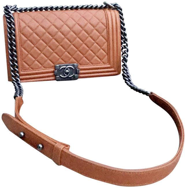 Chanel Boy Medium Orange Lambskin Leather Cross Body Bag 
