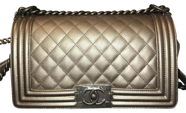 Chanel Boy Metallic Bronze Leather Cross Body Bag 