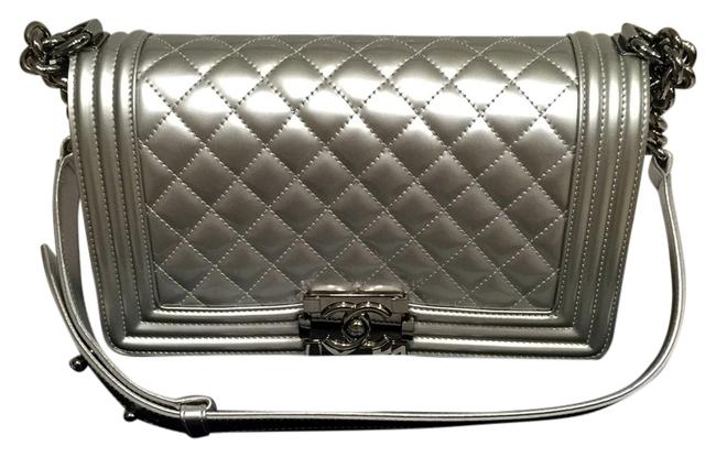 Chanel Boy Metallic Medium Le Silver Patent Cross Body Bag 