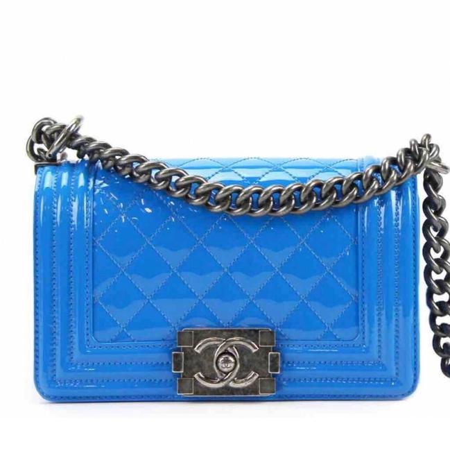 Chanel Boy Mini Sky Leboy Blue Patent Leather Cross Body Bag 