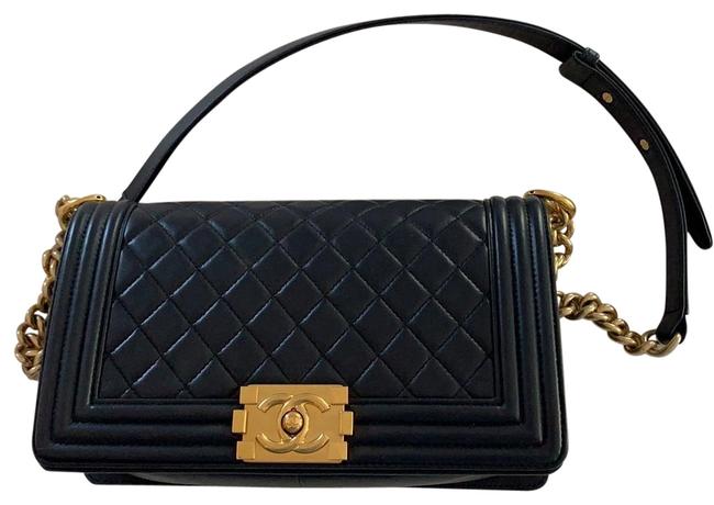 Chanel Boy Navy Blue Lambskin Leather Cross Body Bag 