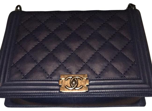 Chanel Boy Navy Blue Lamskin Cross Body Bag 