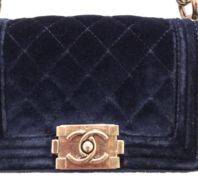 Chanel Boy Navy Velvet Leather Cross Body Bag 