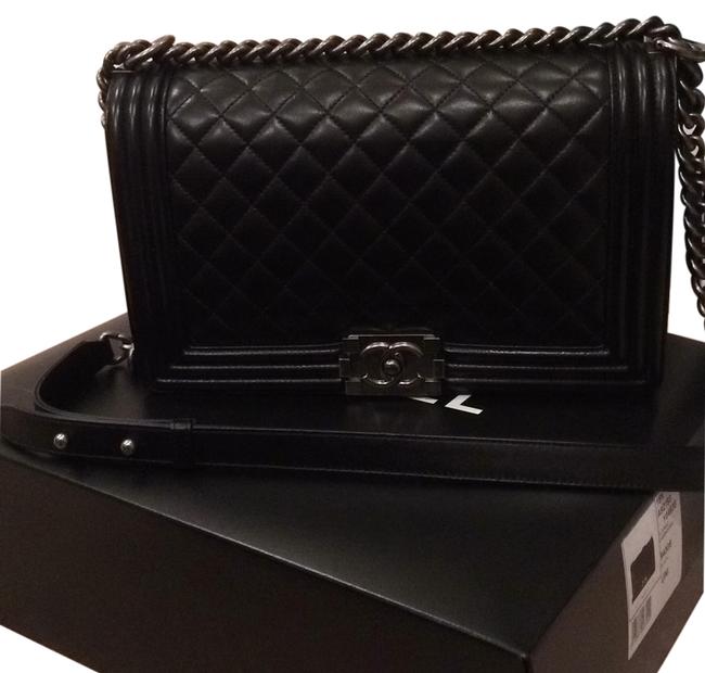 Chanel Boy New Large Med Plus Black Leather Cross Body Bag 