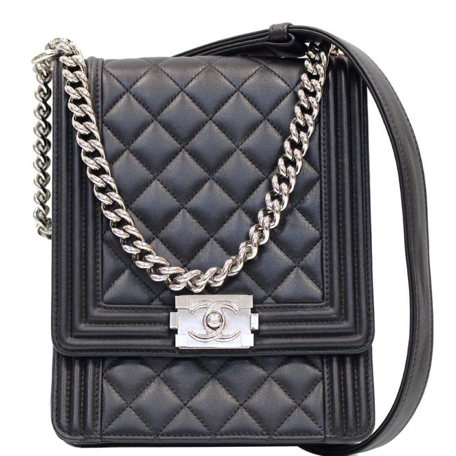 Chanel Boy North South Black Lambskin Leather Cross Body Bag 