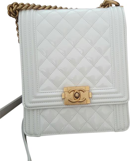 Chanel Boy North South White Leather Cross Body Bag 