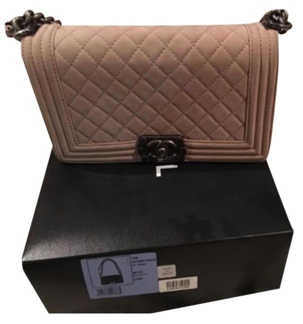 Chanel Boy Old Medium Caviar Taupe Suede Cross Body Bag 
