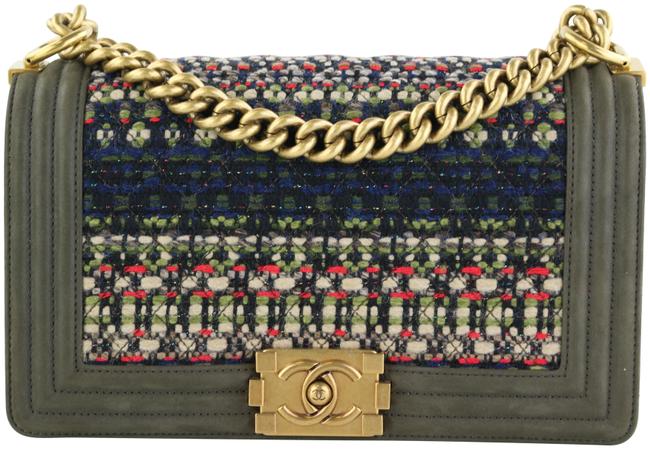 Chanel Boy Old Medium Khaki Tweed Suede Cross Body Bag 
