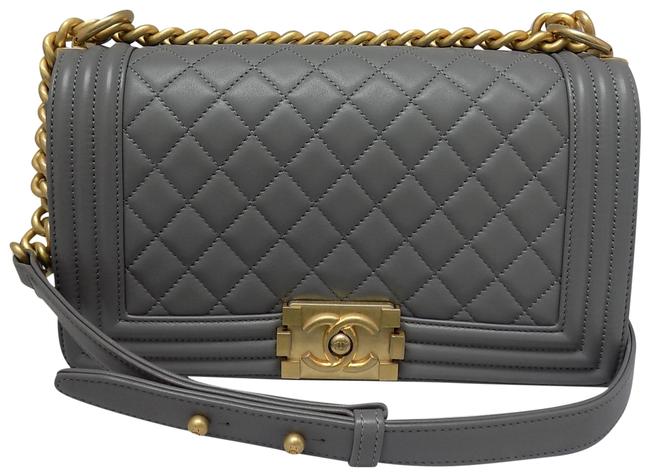Chanel Boy Quilted Le Gray Calfskin Leather Cross Body Bag 