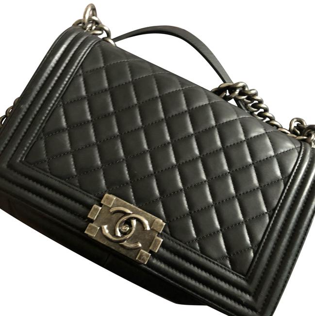 Chanel Boy Quilted Medium Black Lambskin Leather Cross Body Bag 