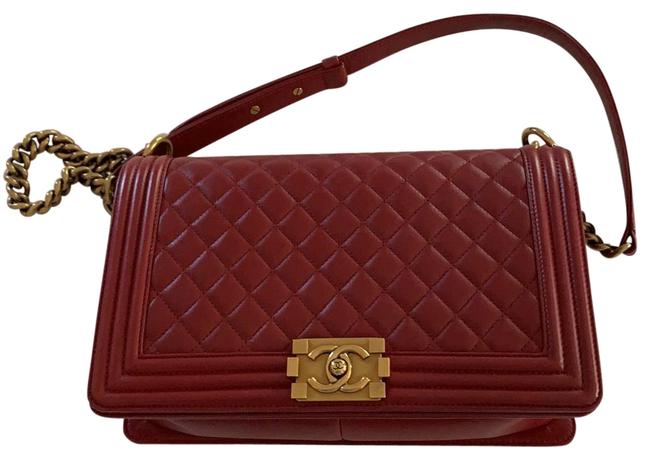 Chanel Boy Red and Gold Lambskin Leather Cross Body Bag 