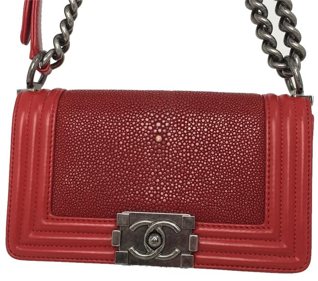 Chanel Boy Red Stingray Lambskin Cross Body Bag 