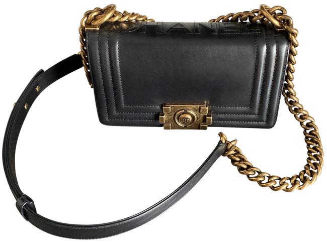 Chanel Boy Small Glazed Calfskin Black Leather Cross Body Bag 