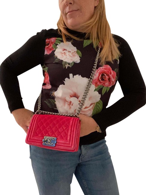 Chanel Boy Small Pink Velvet Cross Body Bag 