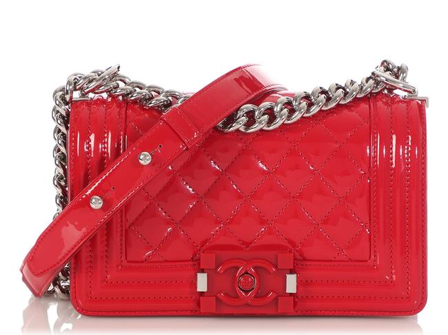 Chanel Boy Small Quilted Red Patent Leather Cross Body Bag 