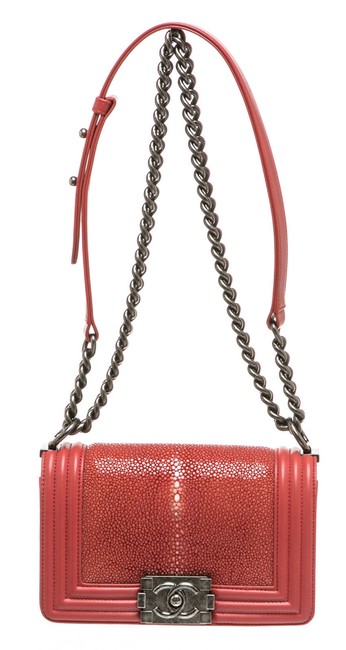 Chanel Boy Stingray and Lambskin Handbag Red Leather Cross Body Bag 