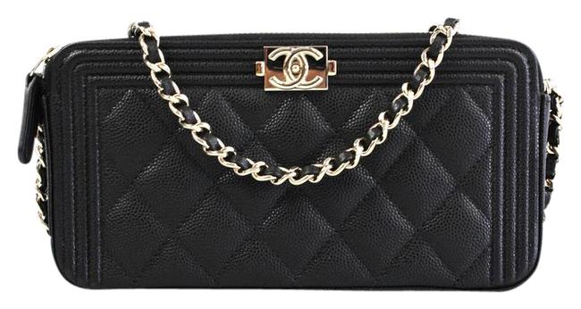 Chanel Boy Double Zip Woc Black Leather Cross Body Bag 
