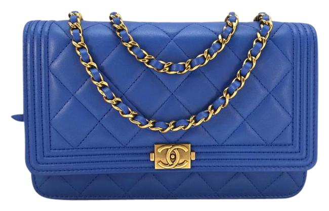 Chanel Boy Woc Gold Blue Lamb Cross Body Bag 