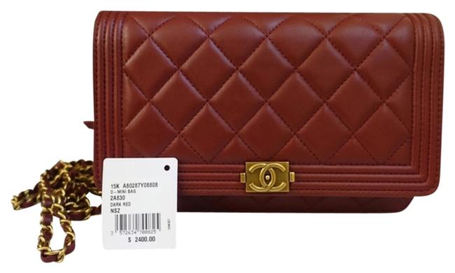 Chanel Boy Wallet on Chain Lambskin Red Leather Cross Body Bag 