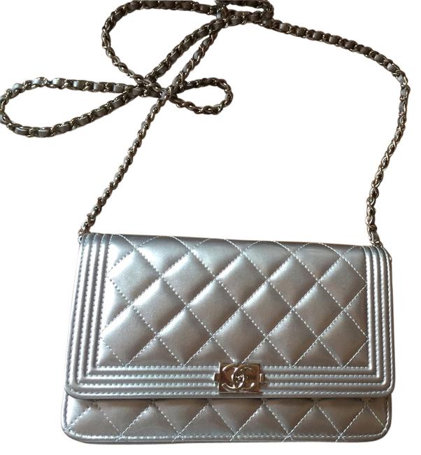 Chanel Boy Le Woc Silver Patent Leather Cross Body Bag 