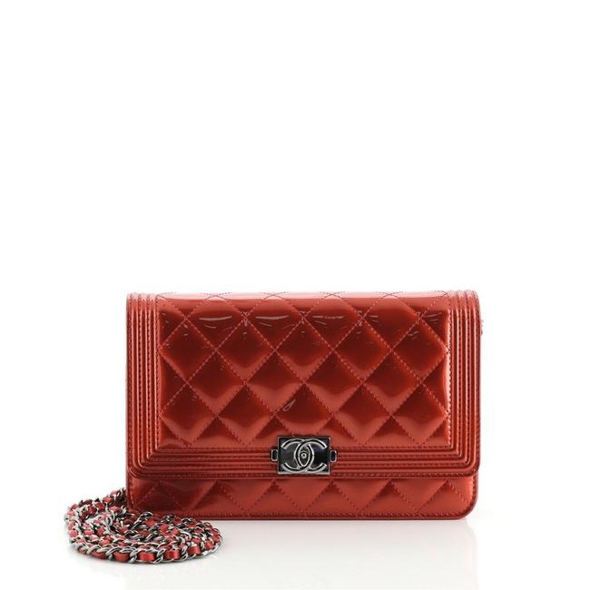 Chanel Boy Wallet on Chain Quilted Patent Red Leather Cross Body Bag 