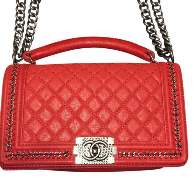 Chanel Boy With Ruthenium Hardware Red Lambskin Leather Cross Body Bag 