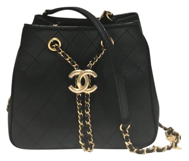 Chanel Bucket Charms Black Calfskin Leather Cross Body Bag 