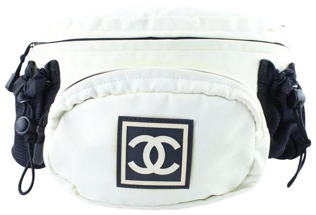 Chanel Bum Fanny Pack 220524 White X Black Nylon Cross Body Bag 