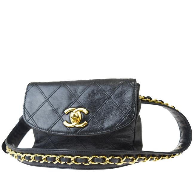 Chanel Bum Gold Chain Mini Black Quilted Leather Cross Body Bag 
