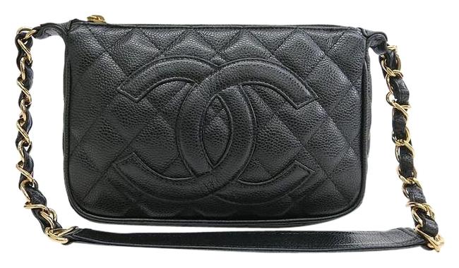 Chanel C Logo Black Caviar Leather Cross Body Bag 