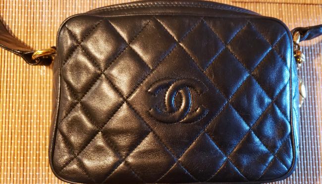 Chanel Camera Black Lambskin Leather Cross Body Bag 