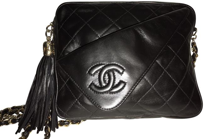 Chanel Shoulder Camera Black Lambskin Leather Cross Body Bag 