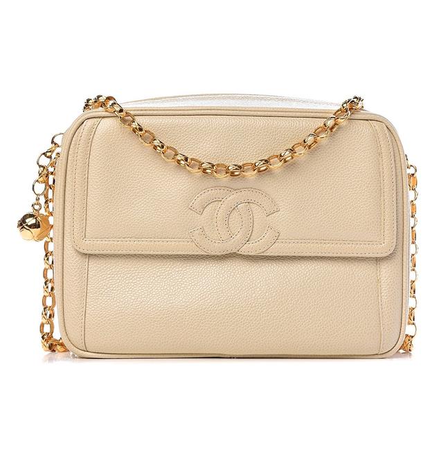 Chanel Camera Case Cc Gold Beige Caviar Leather Cross Body Bag 