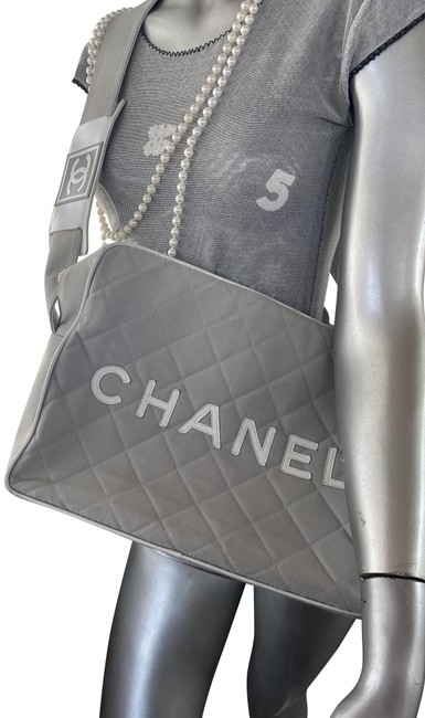 Chanel Camera Case Logos Letters Grey Canvas Cross Body Bag 