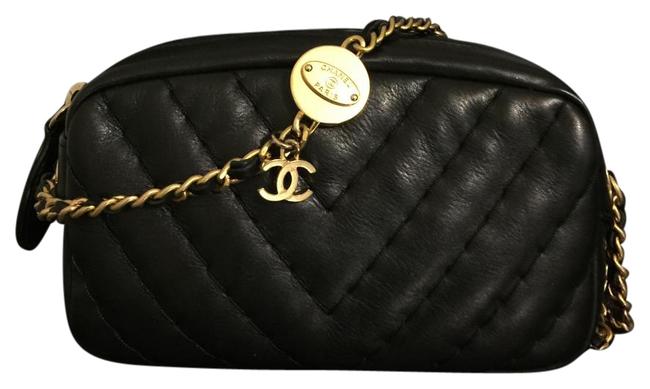 Chanel Camera Case Quilted Chevron Mini Black Leather Cross Body Bag 