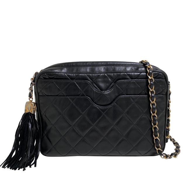 Chanel Camera Case Vintage Lambskin Quilted Tassel Black Cross Body Bag 
