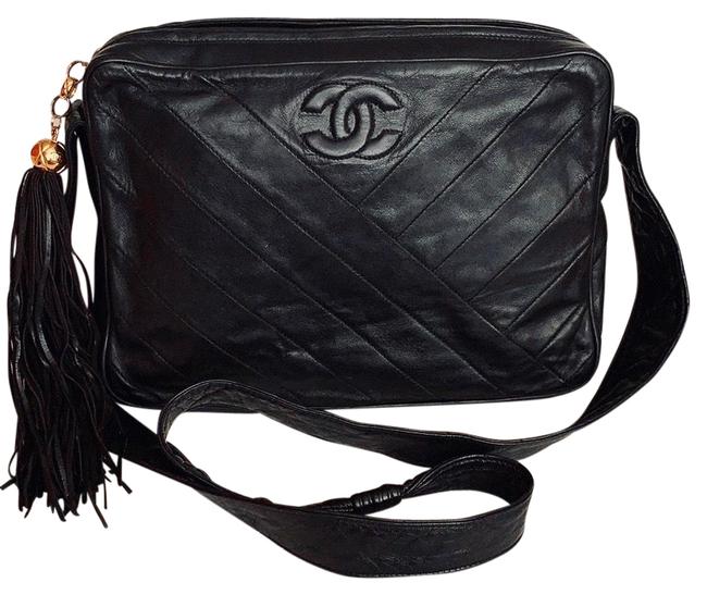 Chanel Camera Case Vintage Quilted Black Lambskin Leather Cross Body Bag 