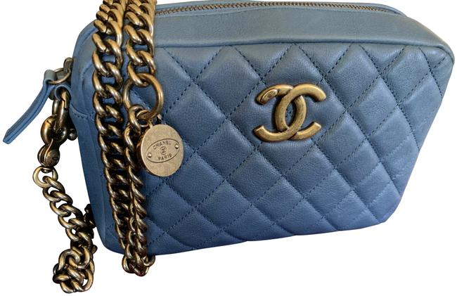Chanel Camera Case Waistbag Teal Blue Calfskin Leather Cross Body Bag 