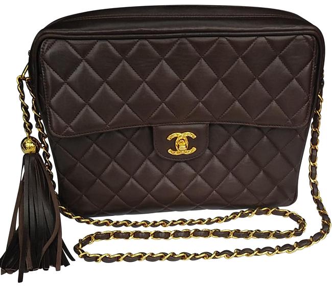 Chanel Classic Flap Camera Vintage Chocolate Brown Leather Cross Body Bag 