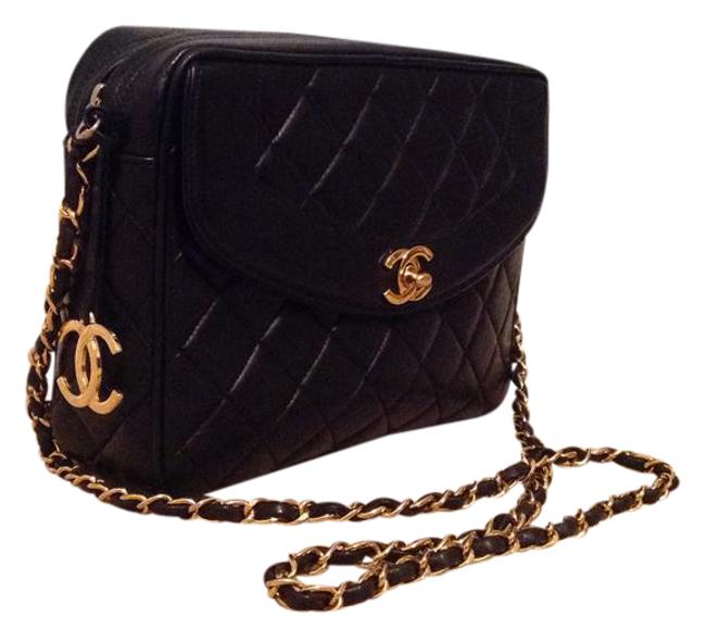 Chanel Classic Flap Camera Vintage Quilted Black Leather Cross Body Bag 