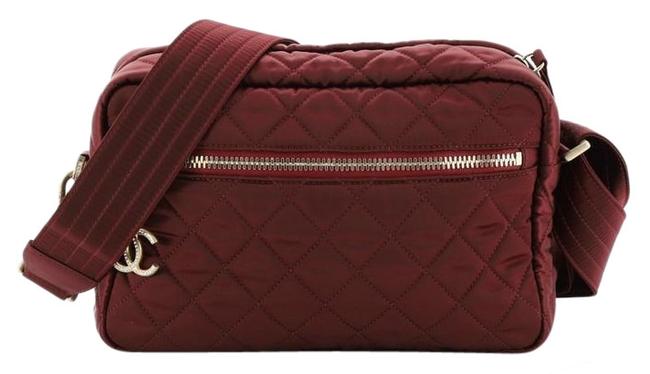 Chanel Camera Paris hamburg Quilted Small Red Satin Fabric Cross Body Bag 
