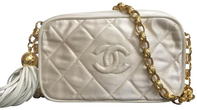 Chanel Camera Quilted Vintage with Tassel Ivory Satin Cross Body Bag 